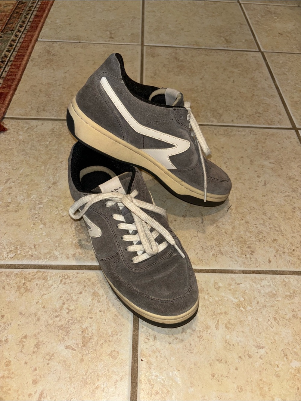 rag & bone retro court sneaker - Gray Suede with White Stripe